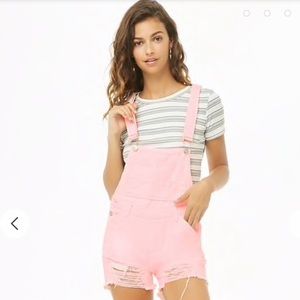 pink denim overall shorts